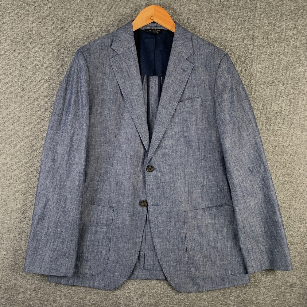 Banana Republic Blazer Jacket Men 40R Slim Blue Chambray Sport Coat